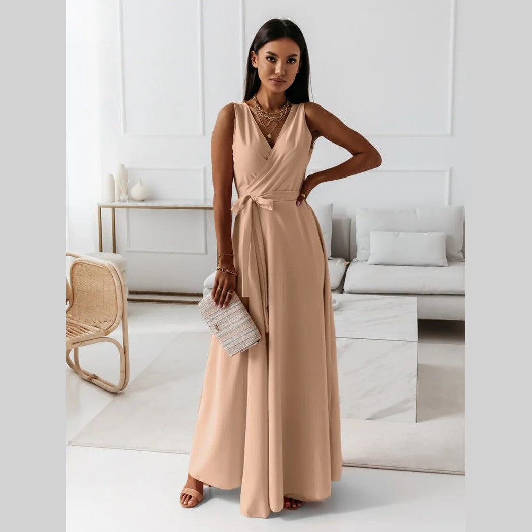 Annabelle | Robe longue unie pour femme avec col en V
