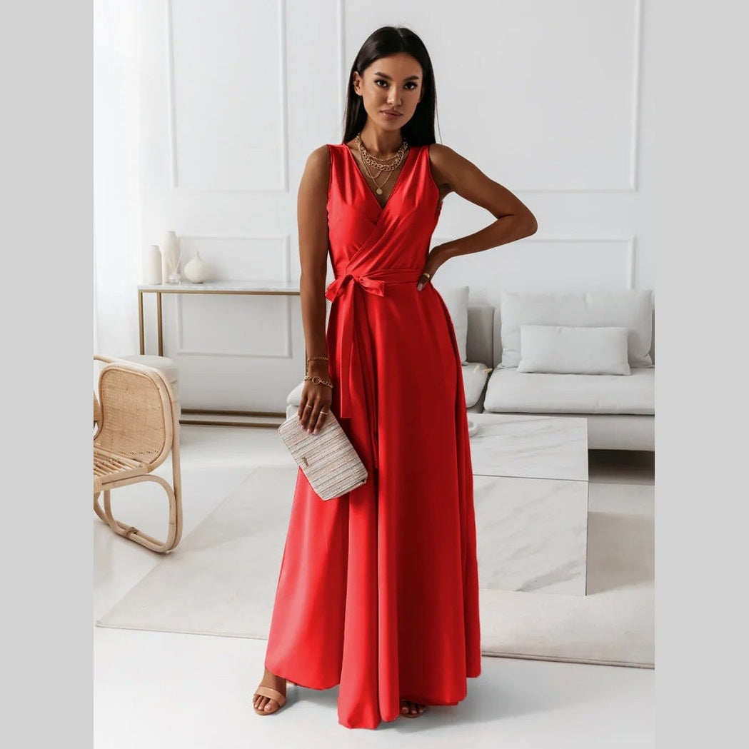 Annabelle | Robe longue unie pour femme avec col en V