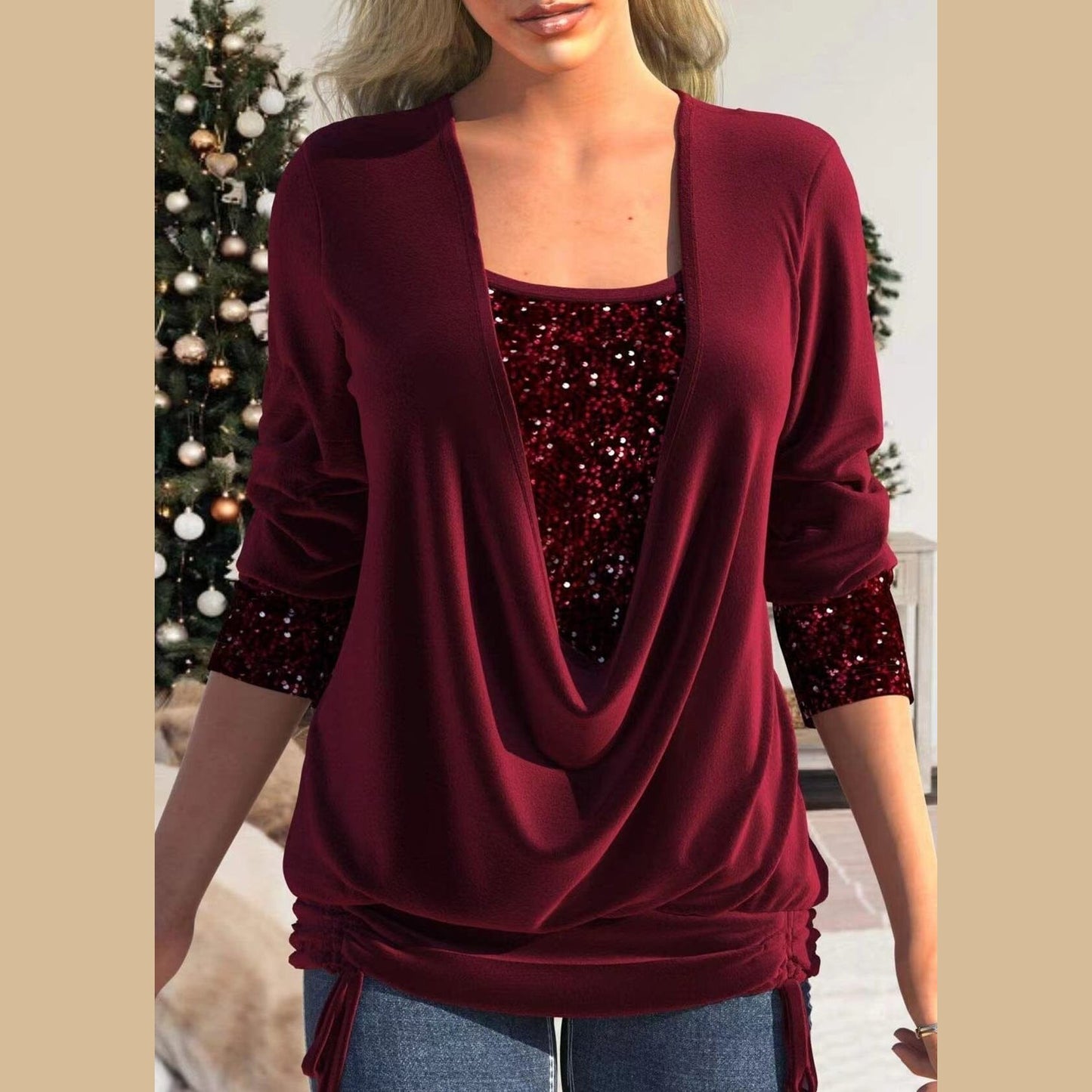 Isabelle - Top à paillettes Essentielle Rouge S