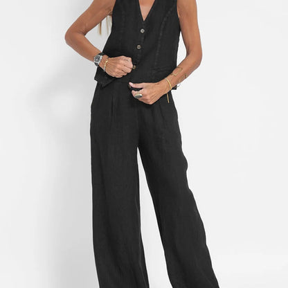 Marceline | Ensemble en lin sans manches avec gilet à col en V pour femme
