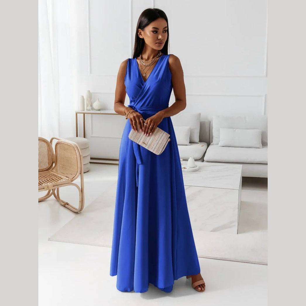Annabelle | Robe longue unie pour femme avec col en V