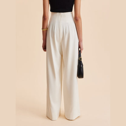Haniya | Pantalon Femme Taille Haute à Jambes Larges avec Boutons Dorés