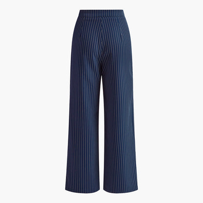 Eiza | Pantalon à Rayures à Jambes Larges Bleu Marine pour Femme