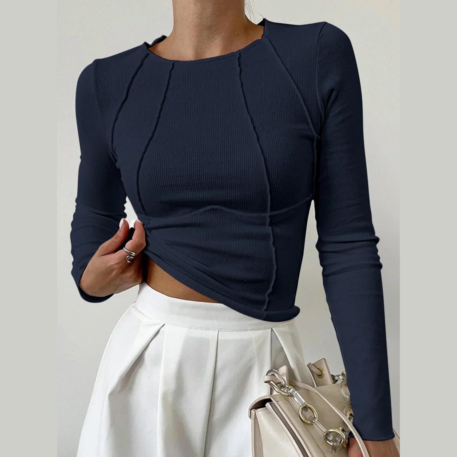 Amelie - Haut cintré à manches longues Essentielle Bleu marine XS 