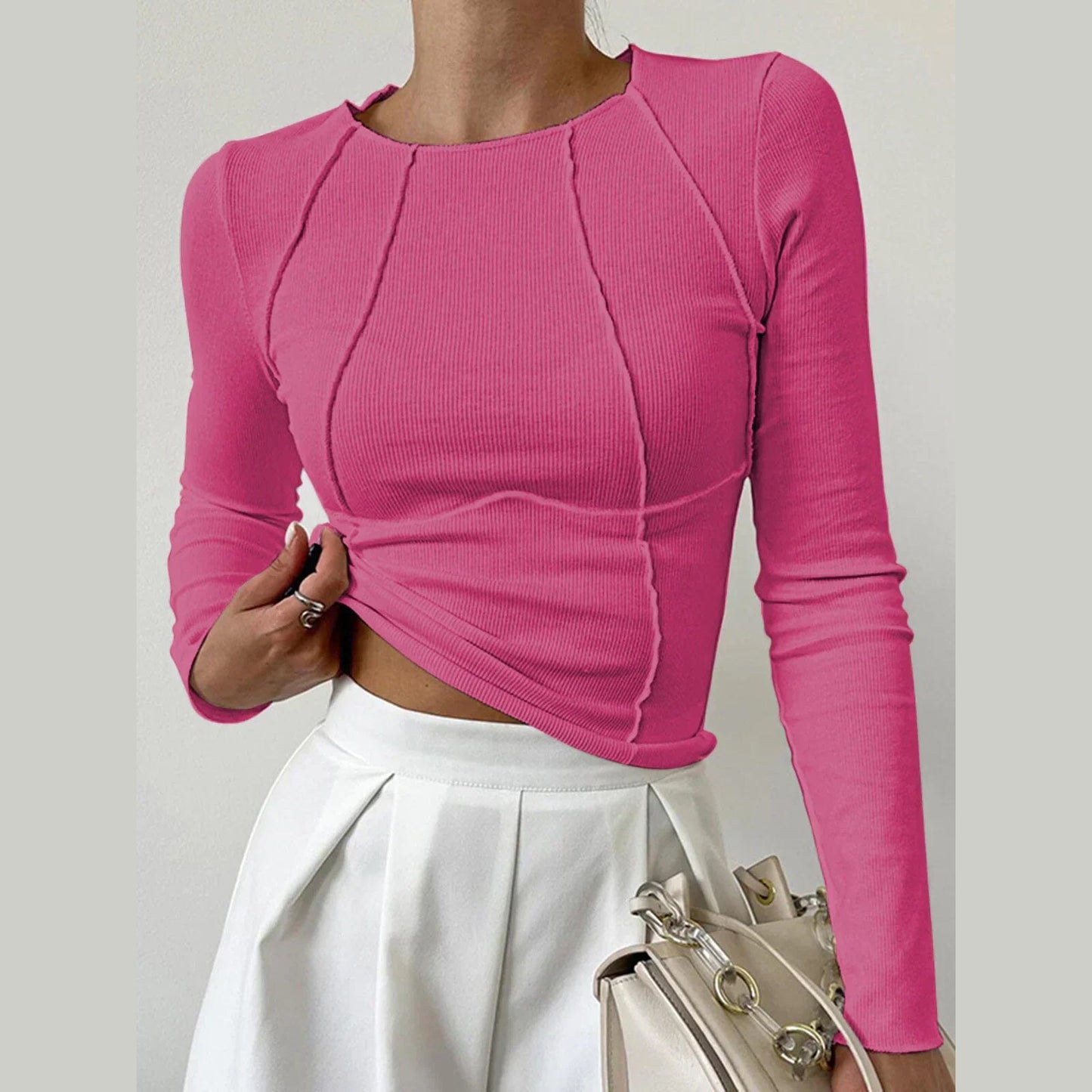 Amelie - Haut cintré à manches longues Essentielle Rose XS 