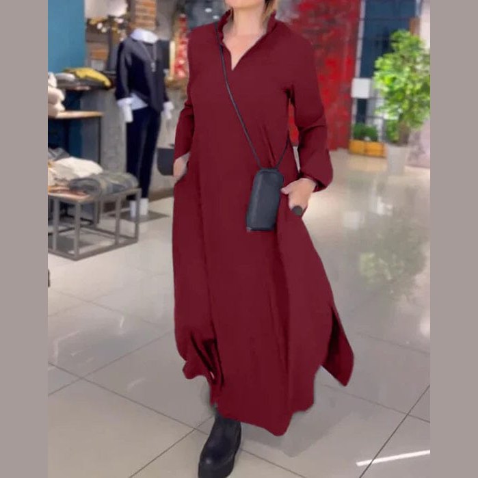 Amélie - Robe Longue en Coton Premium Essentielle Bordeaux S 