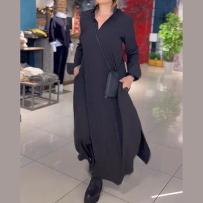 Amélie - Robe Longue en Coton Premium Essentielle Noir S 