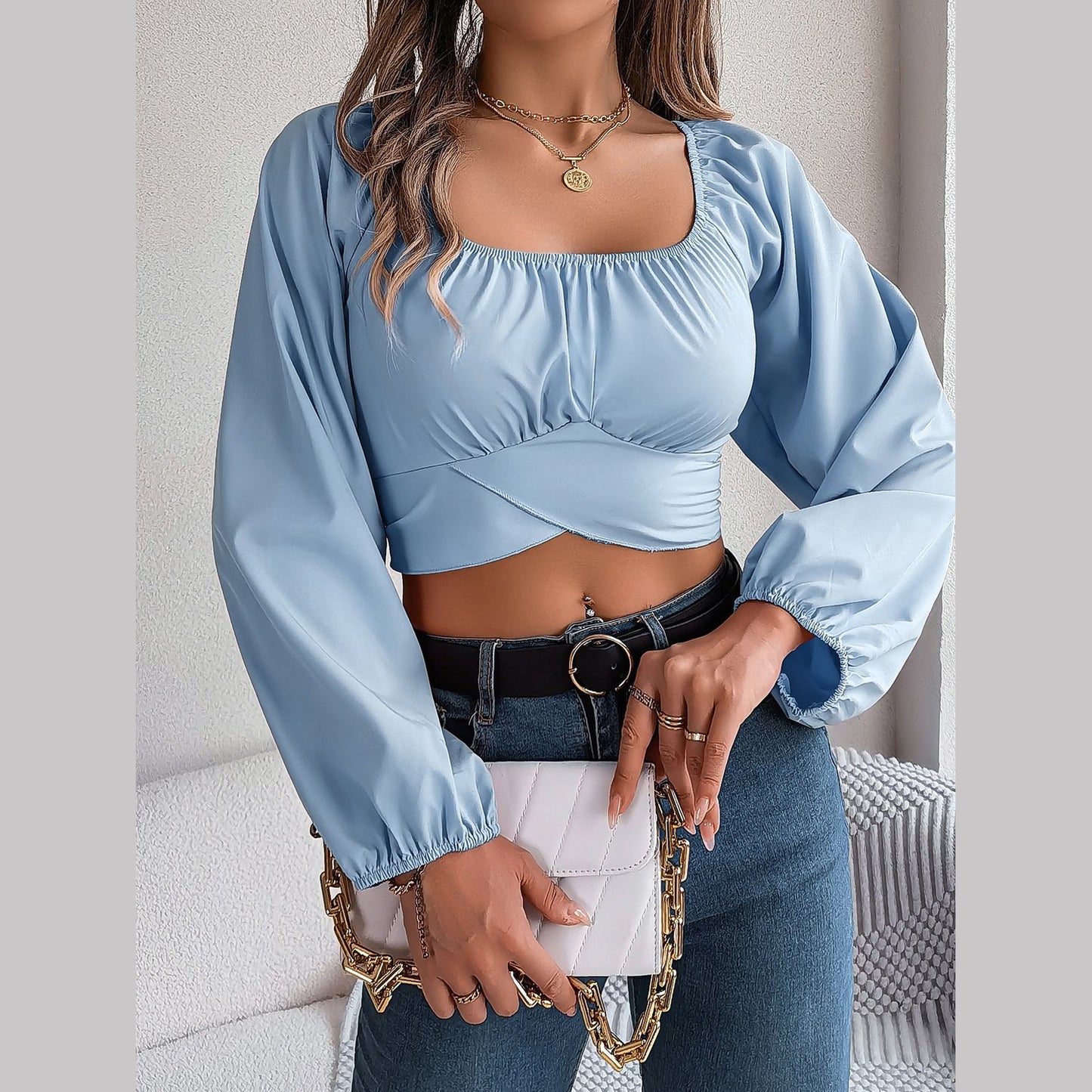Amora | Top en mousseline avec manches bouffantes et dentelle