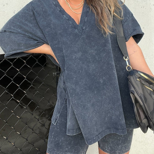 Kensley | Ensemble T-shirt Oversize Délavé à l’Acide et Short de Cycliste pour Femme