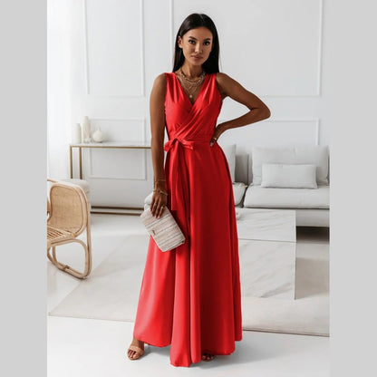Annabelle | Robe longue unie pour femme avec col en V