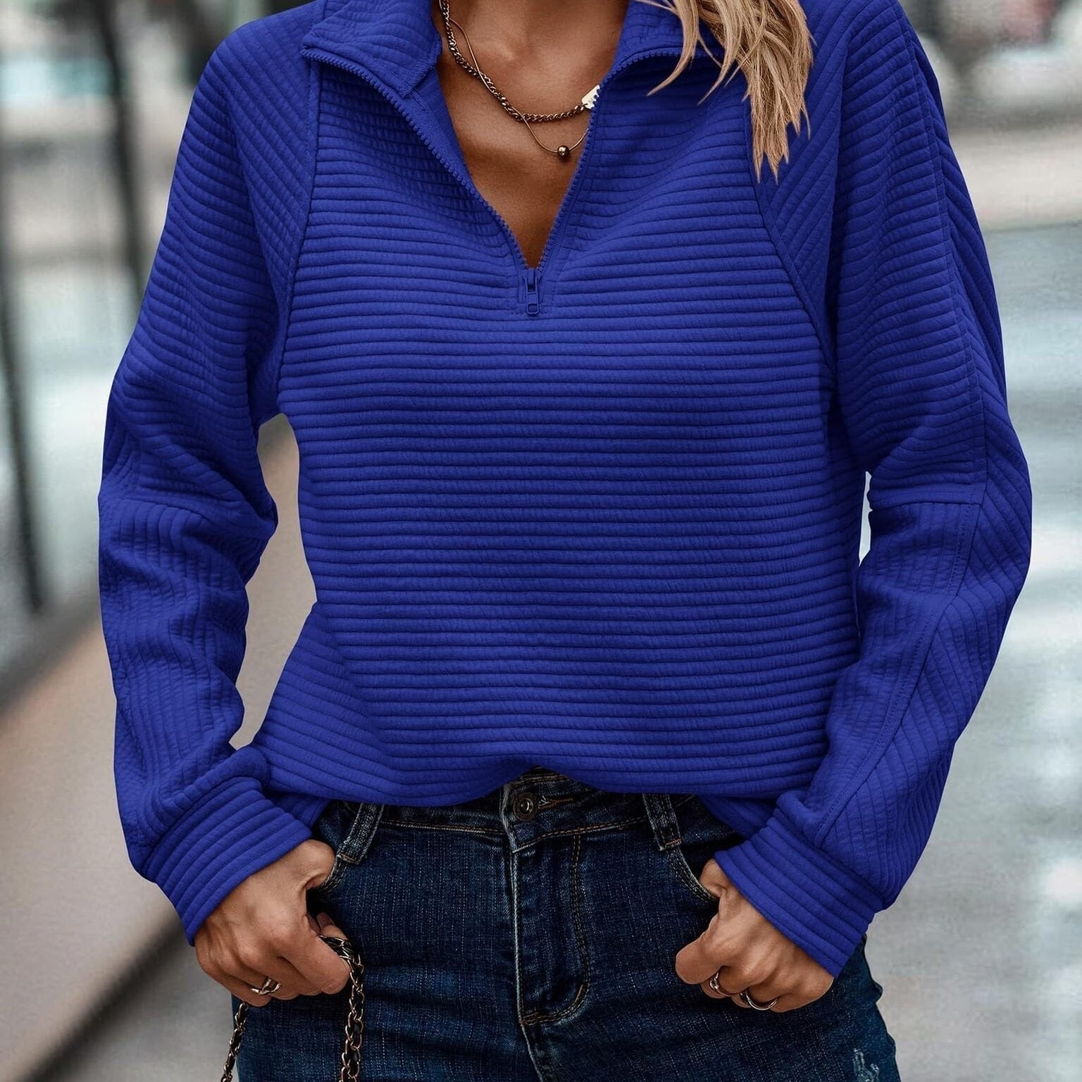 Louise - Pull Half Zip (1+1 GRATUIT) Essentielle Bleu S 
