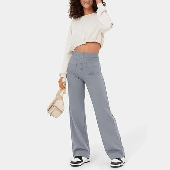 Pantalon décontracté élastique à taille haute Miss Essentielle Gris XS (34) 