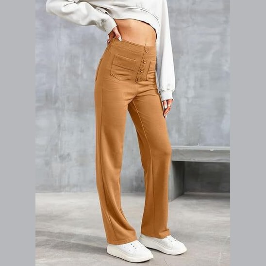 Pantalon décontracté élastique à taille haute Miss Essentielle Marron XS (34) 