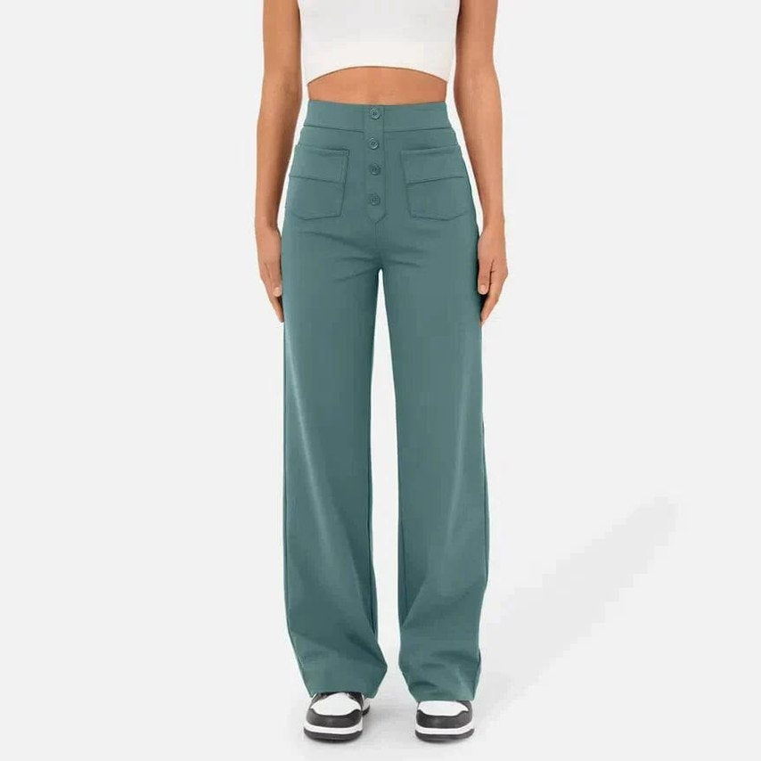 Pantalon décontracté élastique à taille haute Miss Essentielle Vert torquoise XS (34) 