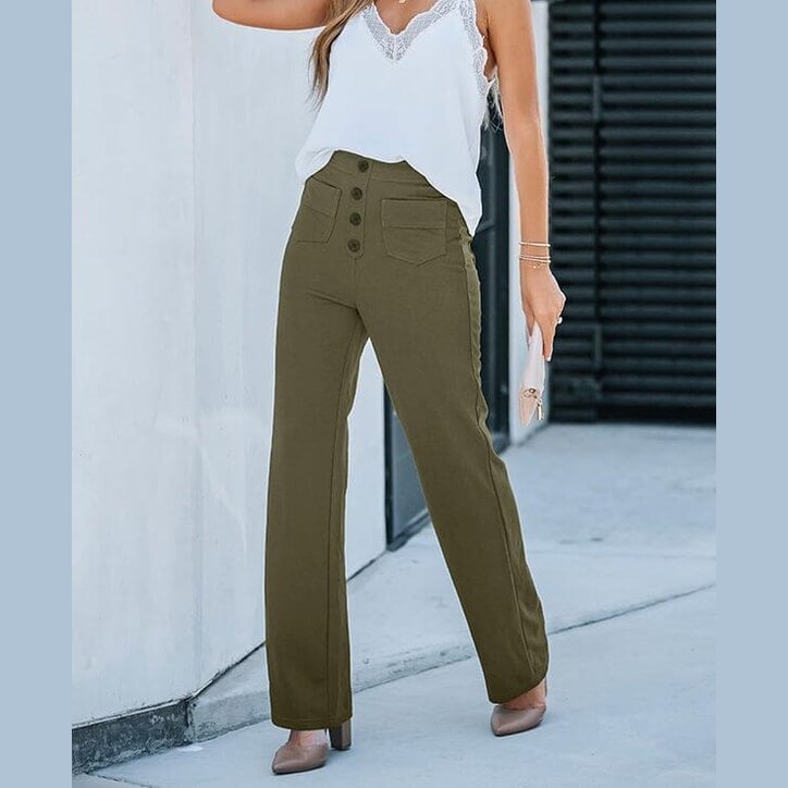 Pantalon décontracté élastique à taille haute Miss Essentielle Vert XS (34) 