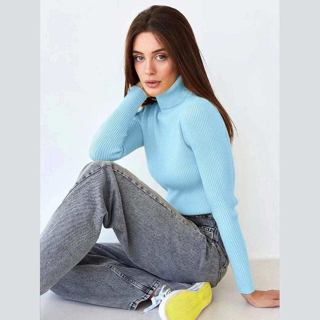 THE KONF™ | Pull à col roulé pour femme FEMININO Essentielle Taille unique Bleu clair 