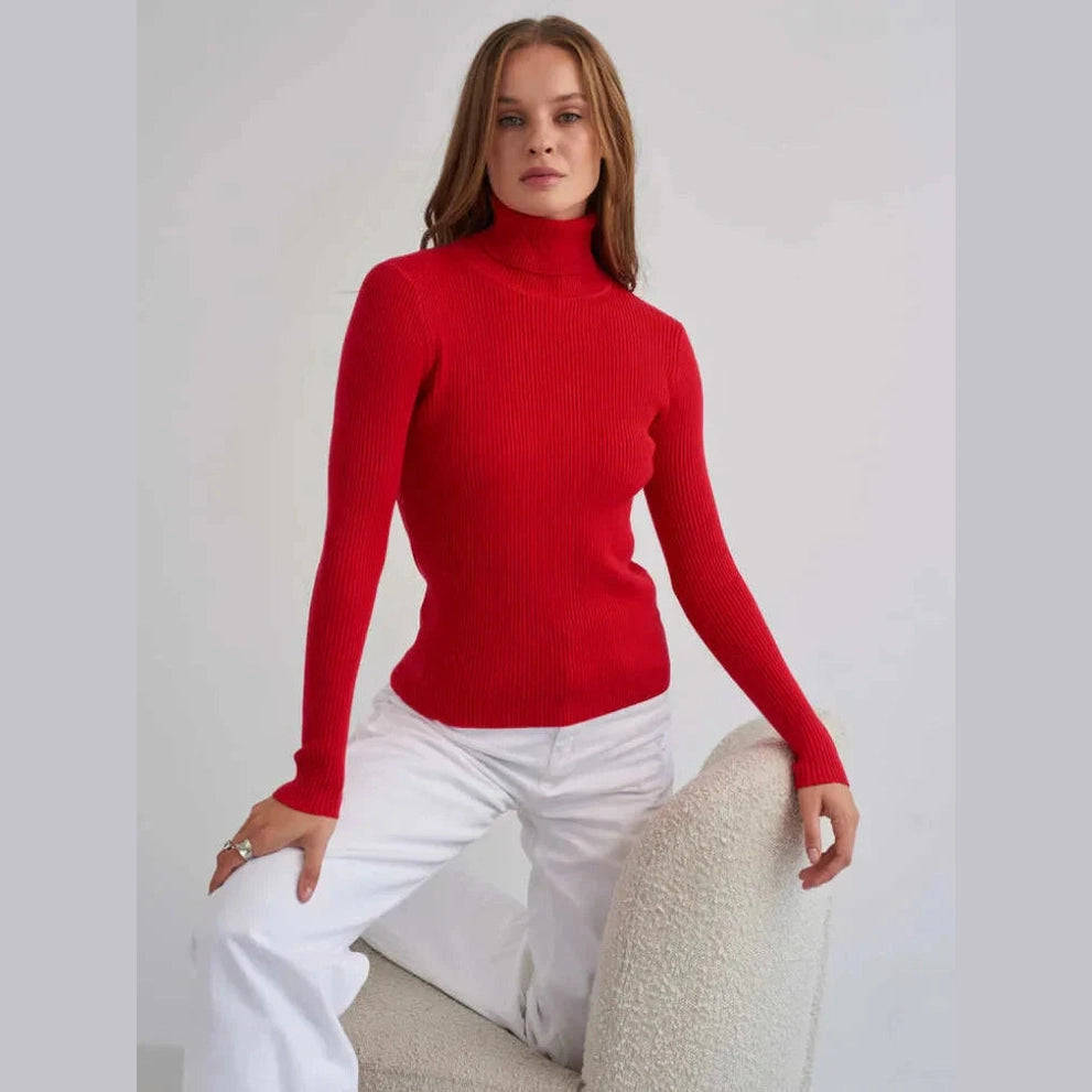 THE KONF™ | Pull à col roulé pour femme FEMININO Essentielle Taille unique Rouge 