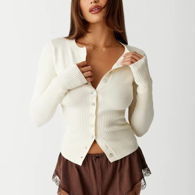 THE KONF™ | Pull en tricot avec bouton FEMININO Essentielle S Blanc 