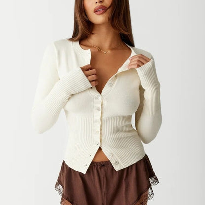 THE KONF™ | Pull en tricot avec bouton FEMININO Essentielle S Blanc 