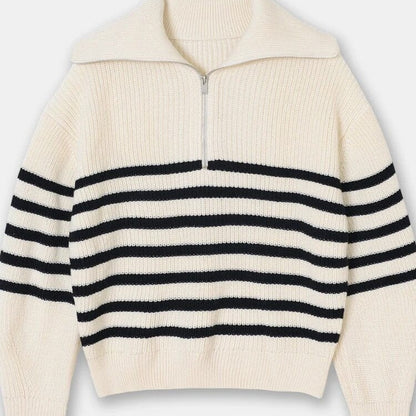 THE KONF™ | Pull tricoté féminin avec fermeture éclair FEMININO Essentielle S Blanc/Noir 