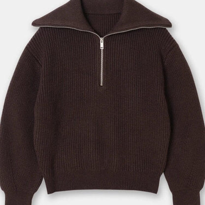 THE KONF™ | Pull tricoté féminin avec fermeture éclair FEMININO Essentielle S Brun 