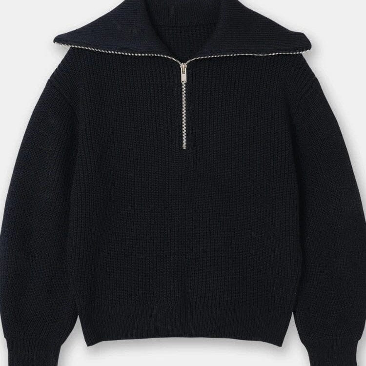 THE KONF™ | Pull tricoté féminin avec fermeture éclair FEMININO Essentielle S Noir 