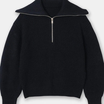 THE KONF™ | Pull tricoté féminin avec fermeture éclair FEMININO Essentielle S Noir 