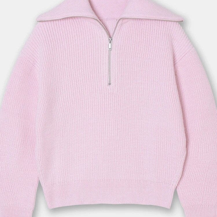 THE KONF™ | Pull tricoté féminin avec fermeture éclair FEMININO Essentielle S Rose 