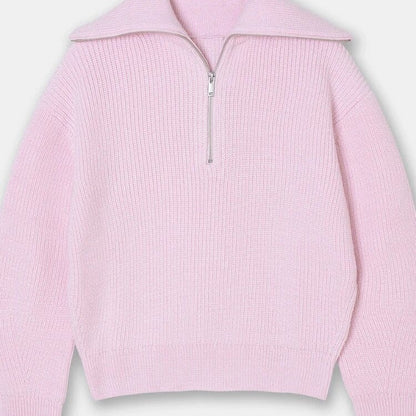 THE KONF™ | Pull tricoté féminin avec fermeture éclair FEMININO Essentielle S Rose 